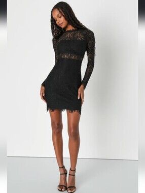 NWT Lulu's Black Lace Long Sleeve Dress, Medium